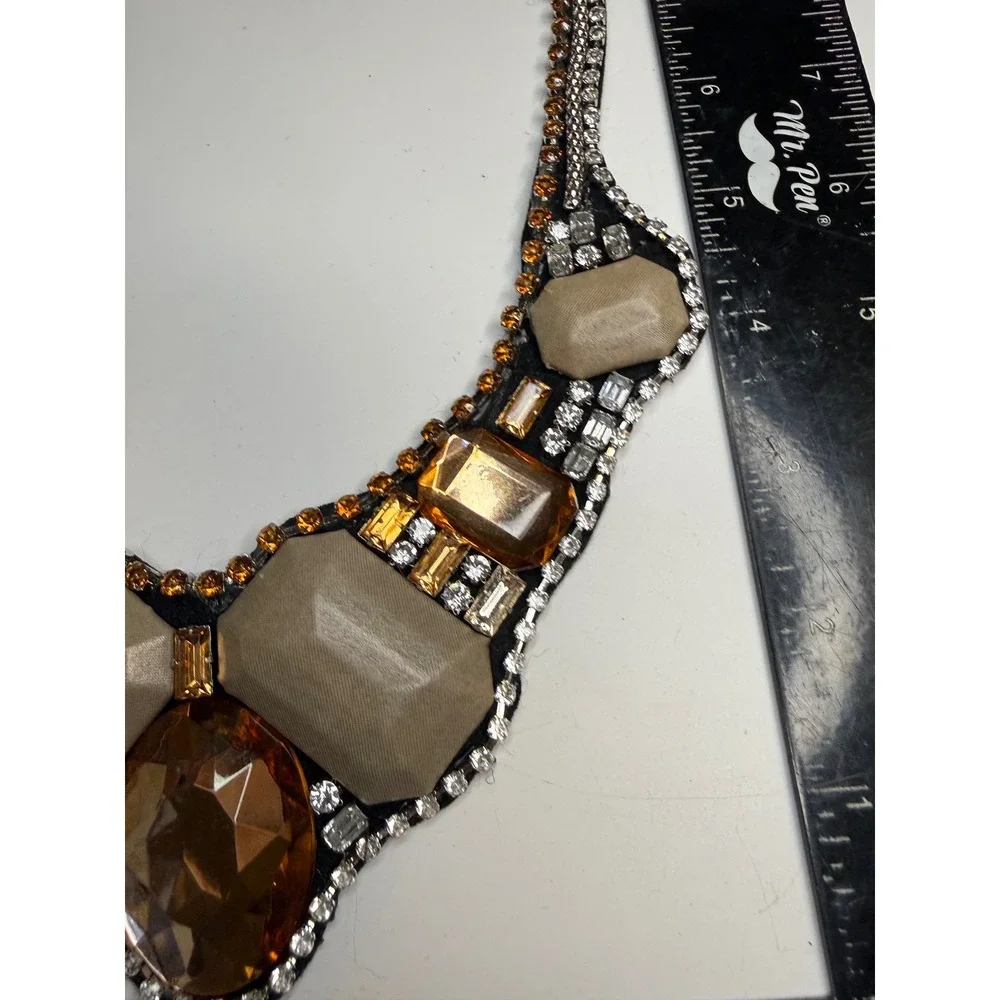 Statement Bib Necklace Amber Champagne Crystal Rhinestone Felt Back Adjustable